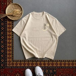 Arabic Calligraphy Waw & Dervish Graphic Beige Oversized T-Shirt