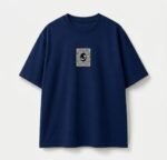 Arabic Calligraphy Waw & Dervish Graphic Navy Blue Oversized T-Shirt
