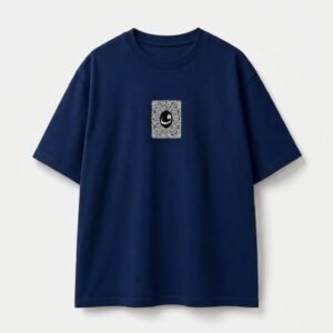 Arabic Calligraphy Waw & Dervish Graphic Navy Blue Oversized T-Shirt