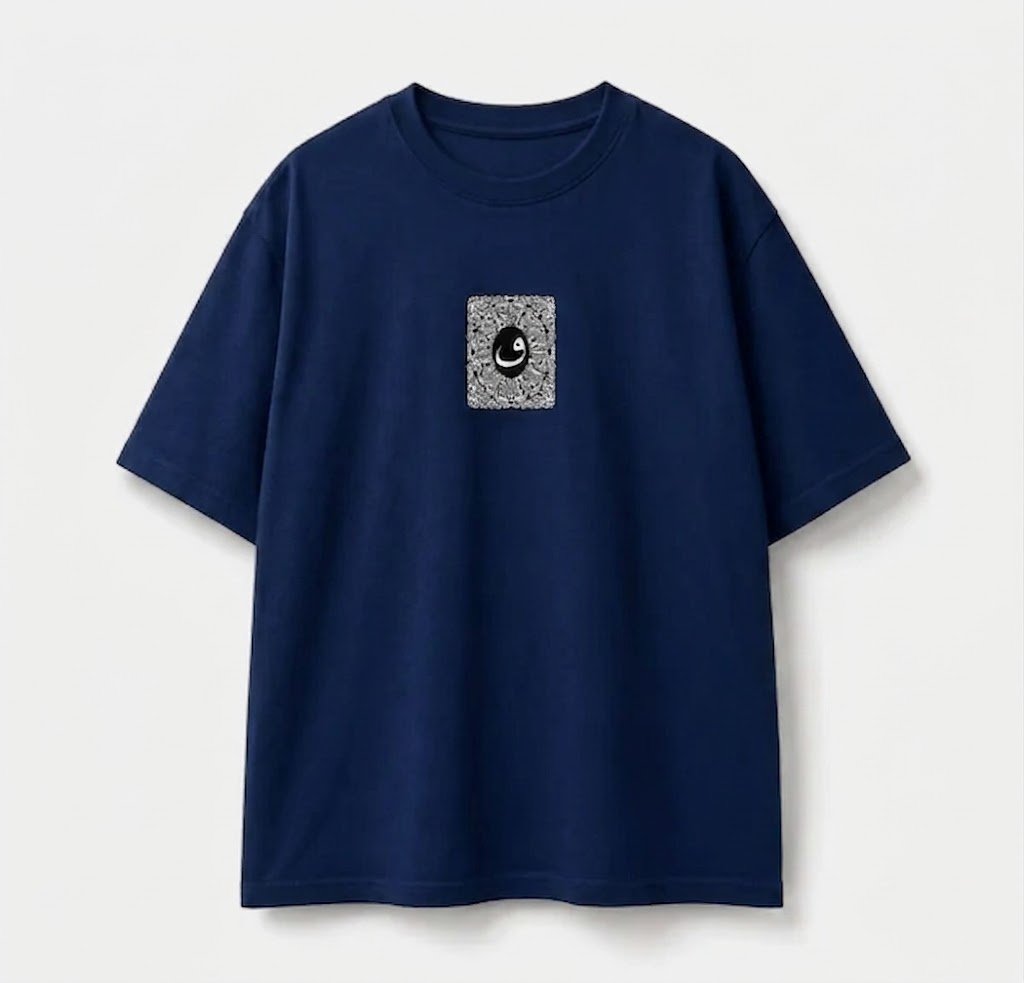 Arabic Calligraphy Waw & Dervish Graphic Navy Blue Oversized T-Shirt