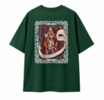 Arabic Calligraphy Waw & Dervish Graphic Green Oversized T-Shirt