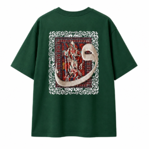 Back Arabic Calligraphy Waw & Dervish Graphic Green Oversized T-Shirt