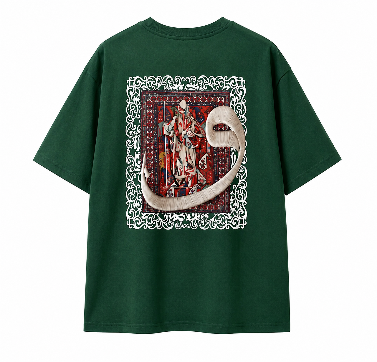 Back Arabic Calligraphy Waw & Dervish Graphic Green Oversized T-Shirt