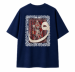 Arabic Calligraphy Waw & Dervish Graphic Navy Blue Oversized T-Shirt