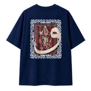 Back Arabic Calligraphy Waw & Dervish Graphic Navy Blue Oversized T-Shirt