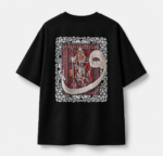 Arabic Calligraphy Waw & Dervish Graphic Black Oversized T-Shirt