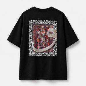 Back Arabic Calligraphy Waw & Dervish Graphic Black Oversized T-Shirt