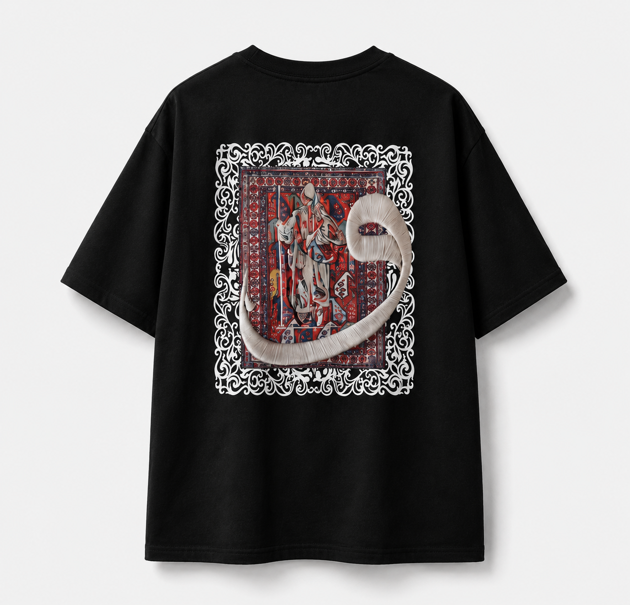 Back Arabic Calligraphy Waw & Dervish Graphic Black Oversized T-Shirt