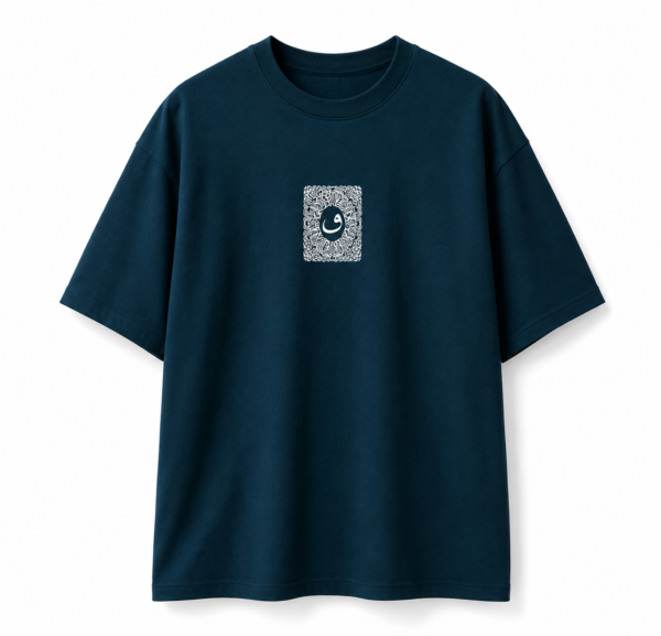 Arabic Calligraphy Waw & Dervish Graphic Blue Oversized T-Shirt
