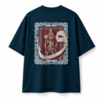 Arabic Calligraphy Waw & Dervish Graphic Blue Oversized T-Shirt