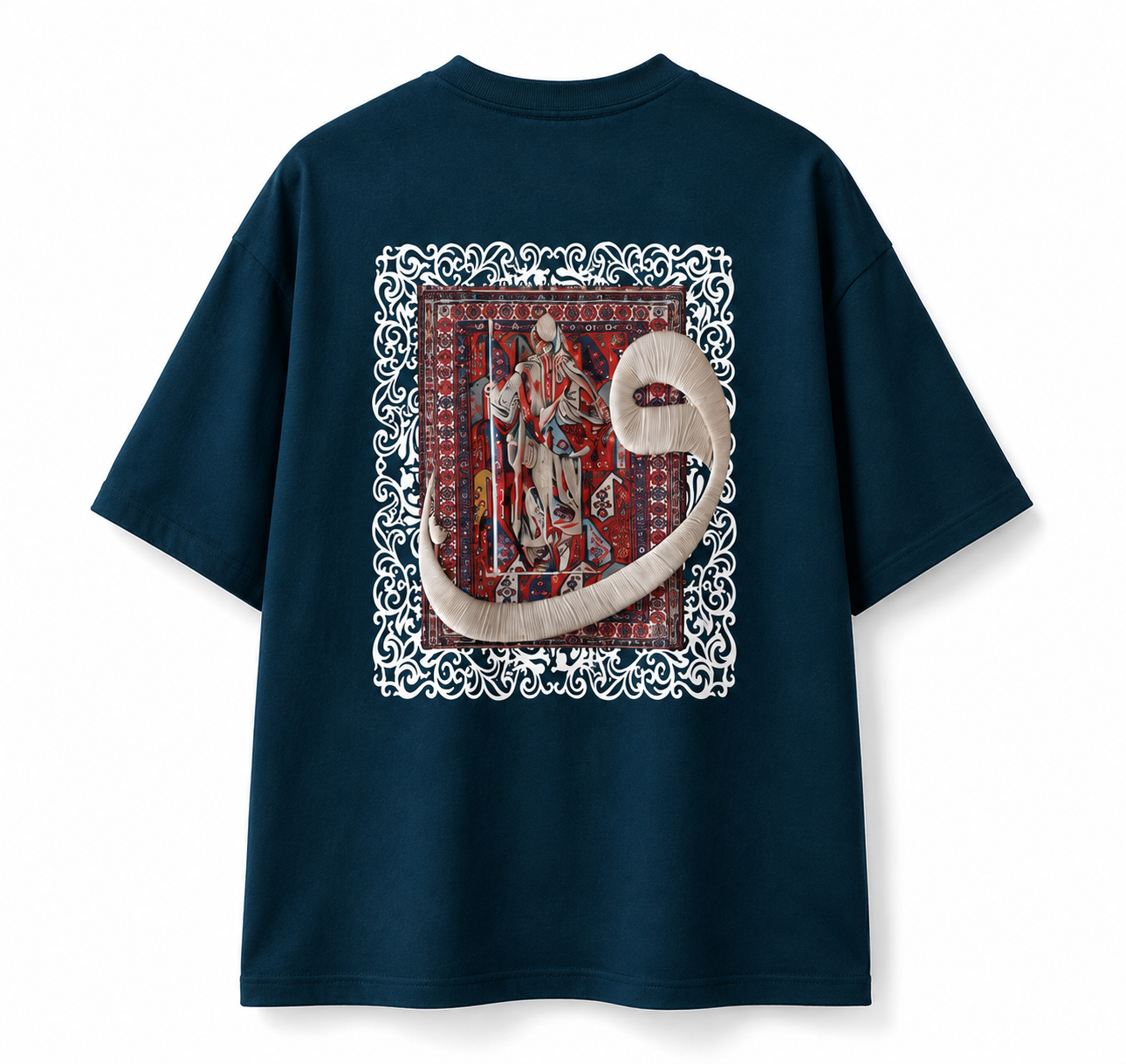 Back Arabic Calligraphy Waw & Dervish Graphic Blue Oversized T-Shirt